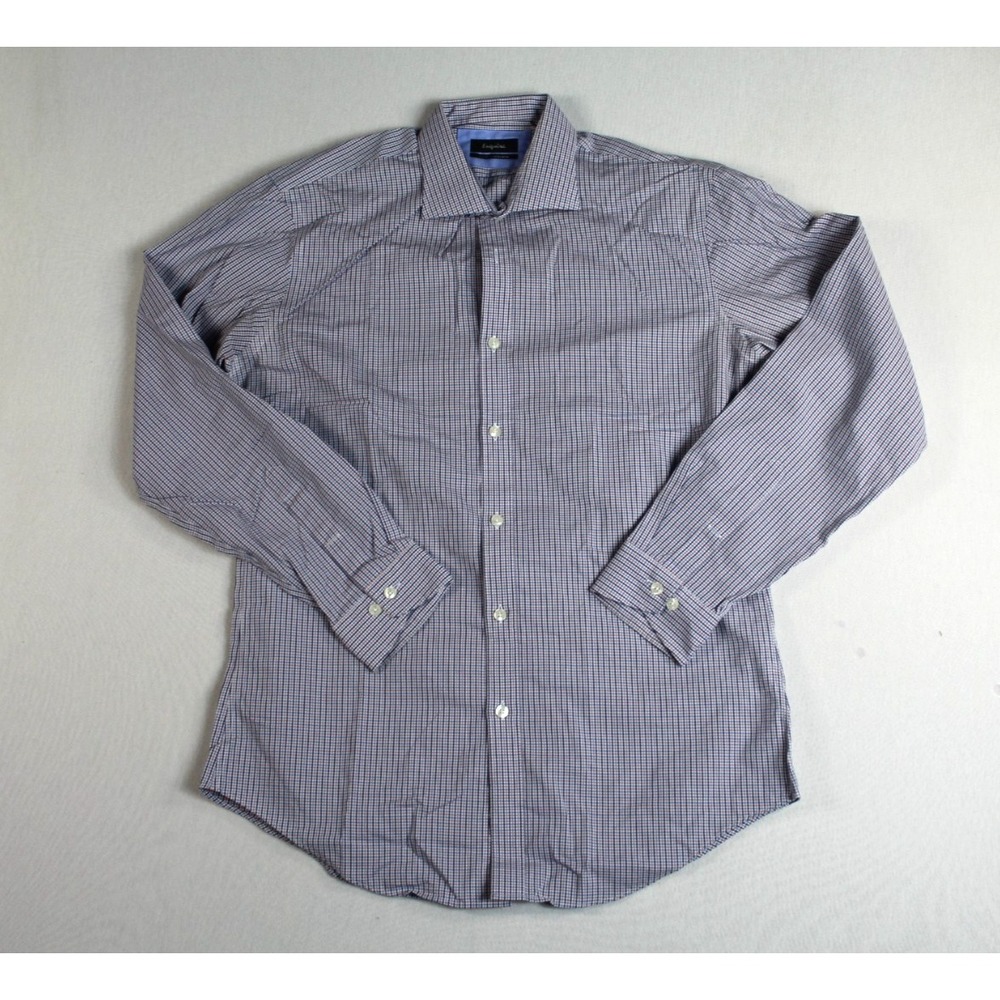 Esquire Men Blue Plaid Casual Button Down Collared Long Sleeve Size 16 34/35